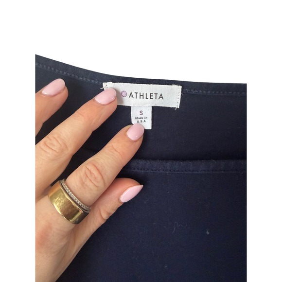 Athleta Ombre Ruched Tank Dress Navy Blue White Blue Size S Made in USA - Picture 3 of 3